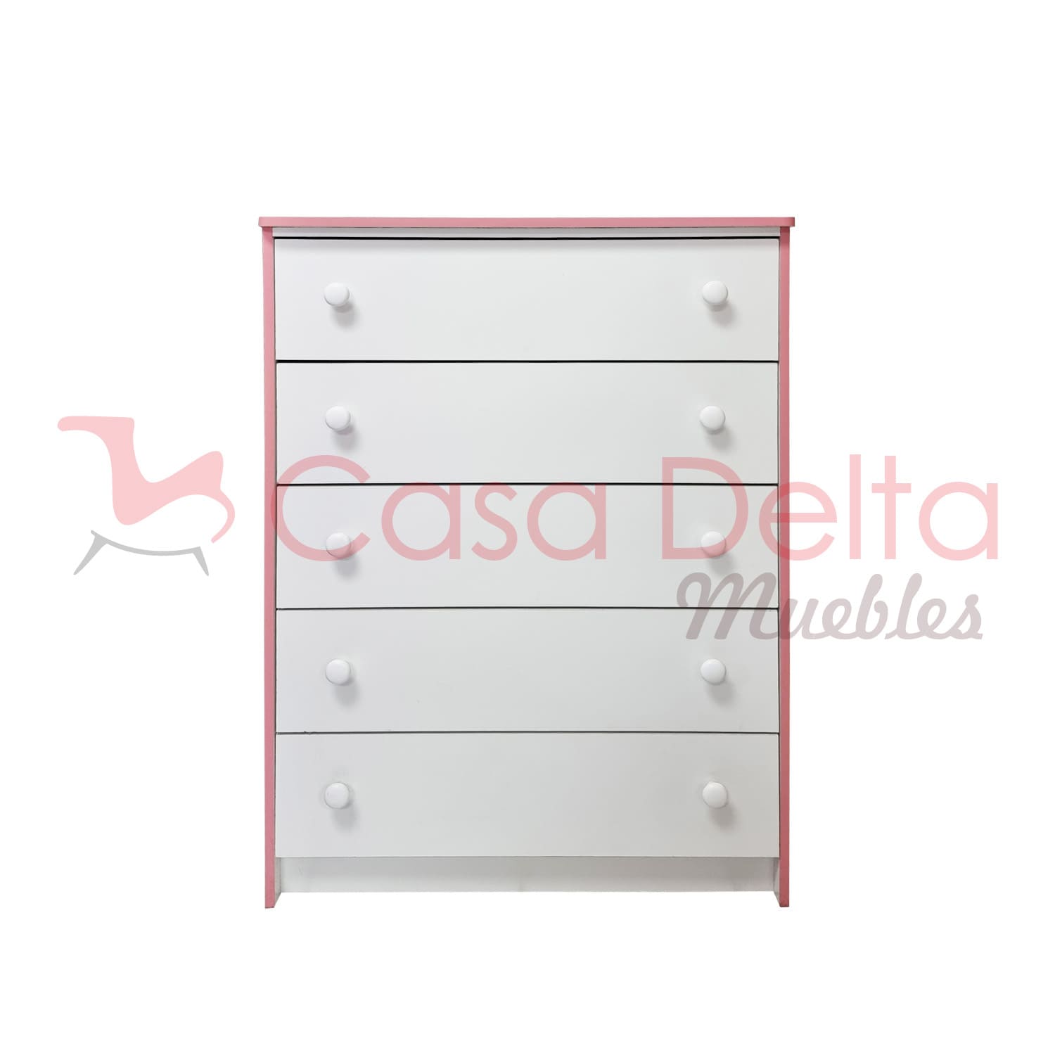 Cómoda Infantil 5 cajones Blanco / Rosado - Casa Delta Muebles